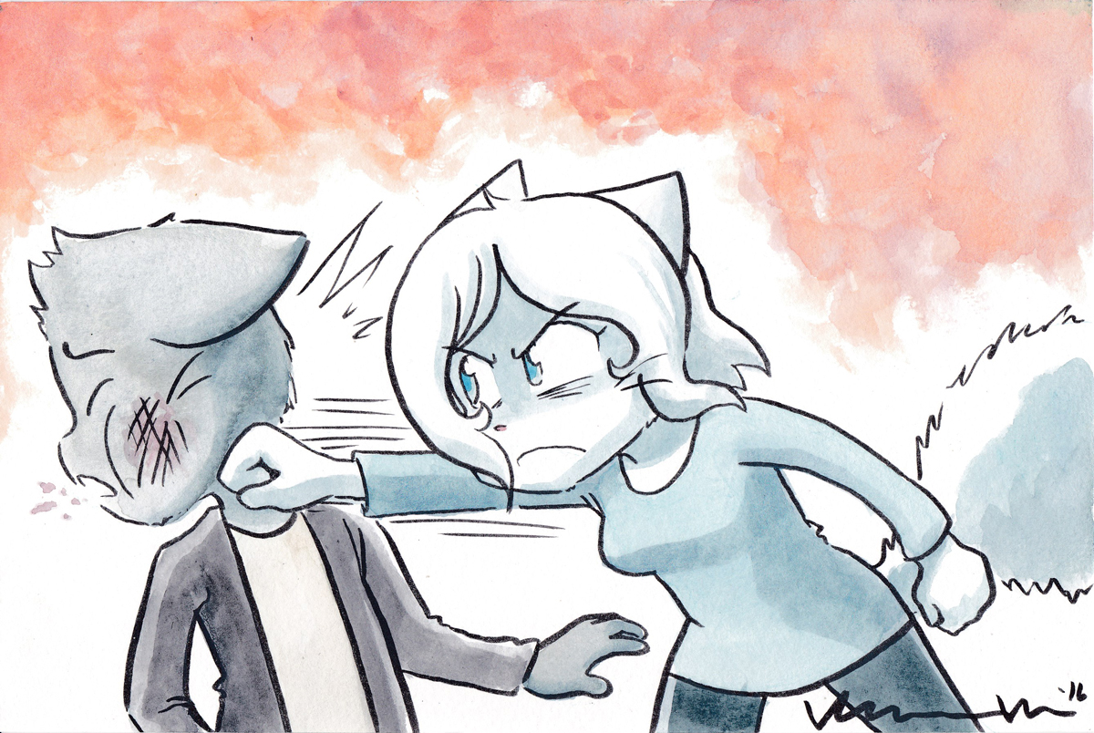 Candybooru image #11300, tagged with Hair_Lucy Hair_Mike Lucy Mike Taeshi_(Artist) commission watercolor